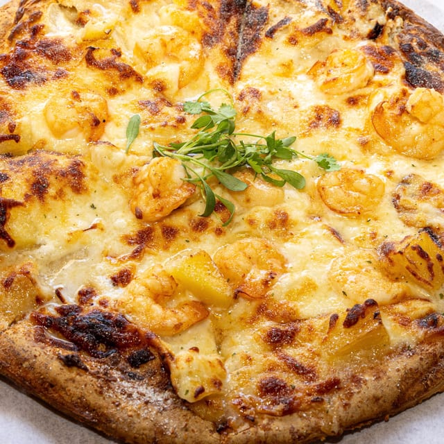 Honey Crispy Shrimp Pizza.